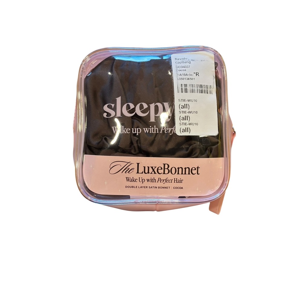 Sleepy Tie LuxeBonnet Double Layer Satin Sleep Bonnet Cocoa Brown New